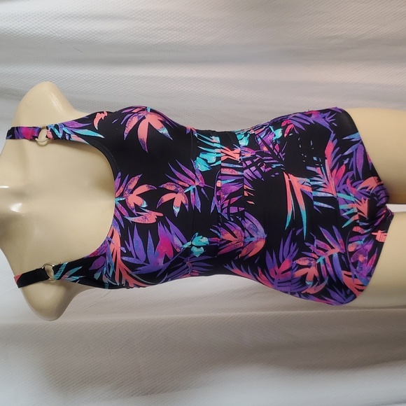 Calvin Klein Sorbet Ibiza Starburst One-Piece Swimsuit Black Purple Size 8 - Picture 1 of 9